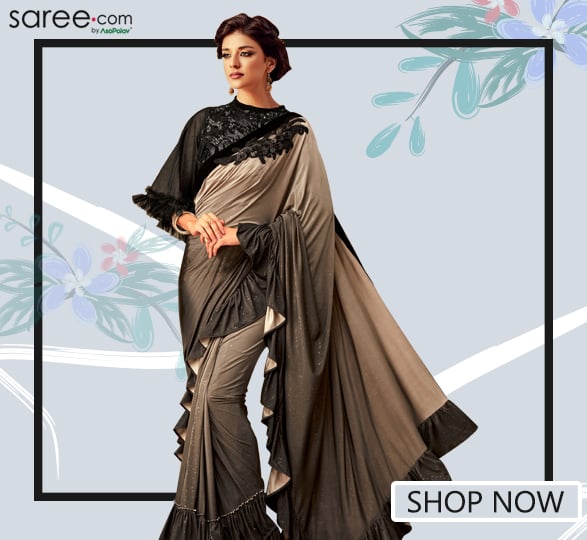 Grey Ombre Lycra Tiered Ruffle Saree with Designer Sequinsed Blouse