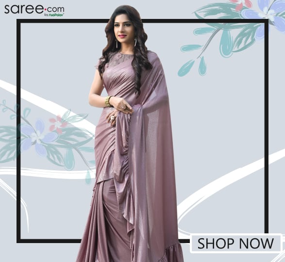 Mauve Shimmer Glitter Ruffle Saree with 3D Floral Blouse