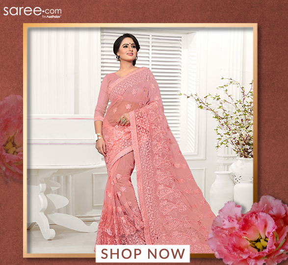 Pink Net Designer Saree with Embroidery