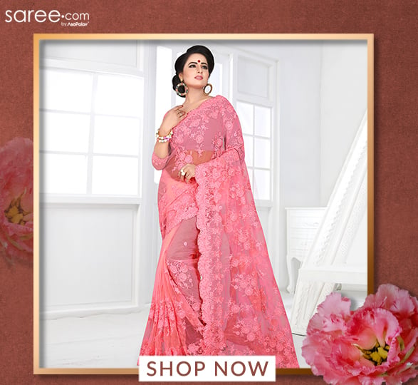 Pink Net Saree with Resham Embroidery