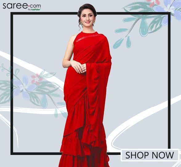 Red Georgette Designer Tiered Ruffle Saree with Border