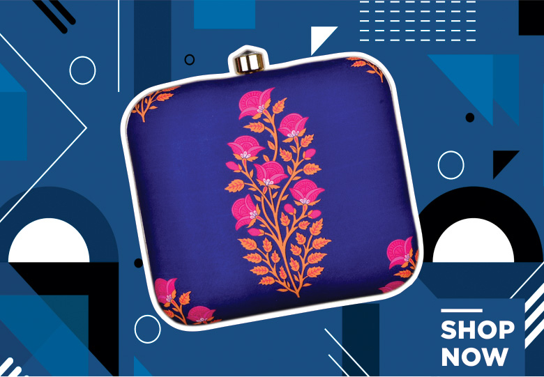 Blue Imported Printed Clutch