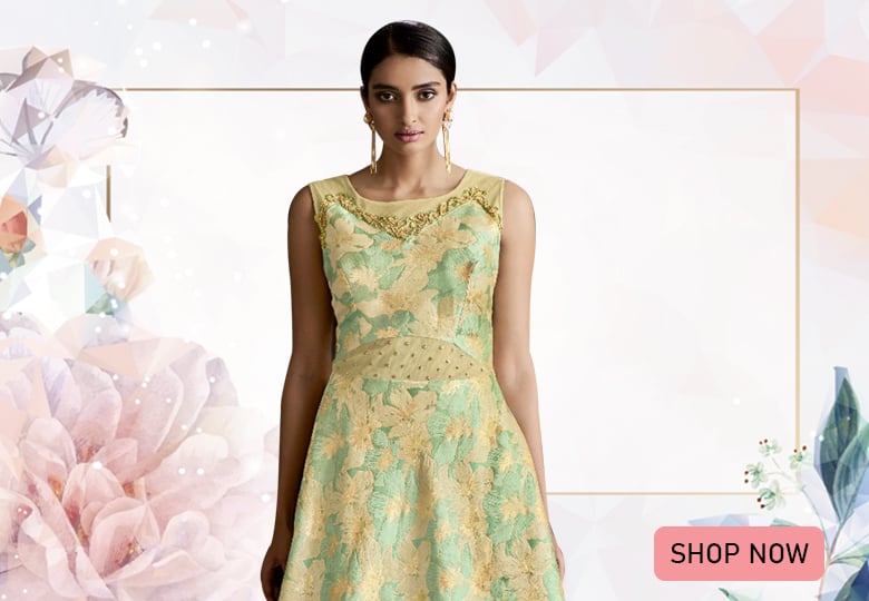 Mint Green Jacquard Designer Gown with Handwork