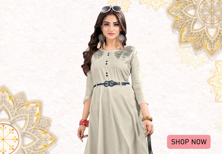 Pale Grey Cotton Fancy Kurti with Buttons