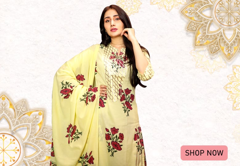 Yellow Cotton Straight Cut Palazzo Suit with Floral Print