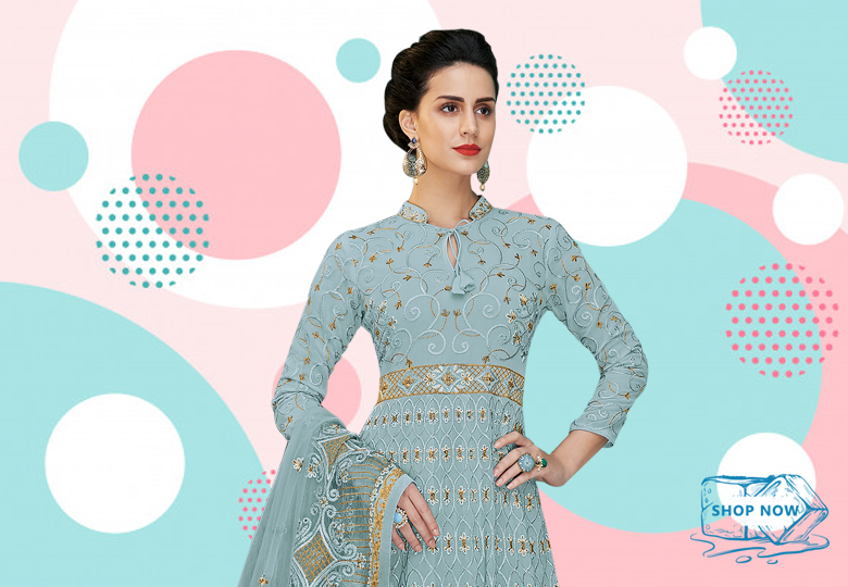 Powder Blue Georgette Anarkali Suit with Lakhnavi Inspired Thread Embroidery