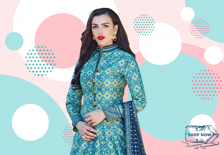 Sky Blue Silk Designer Anarkali Suit with Patola Print