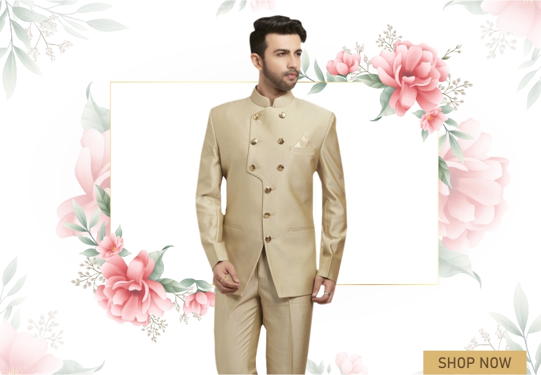 Beige Imported Plain Jodhpuri Suit
