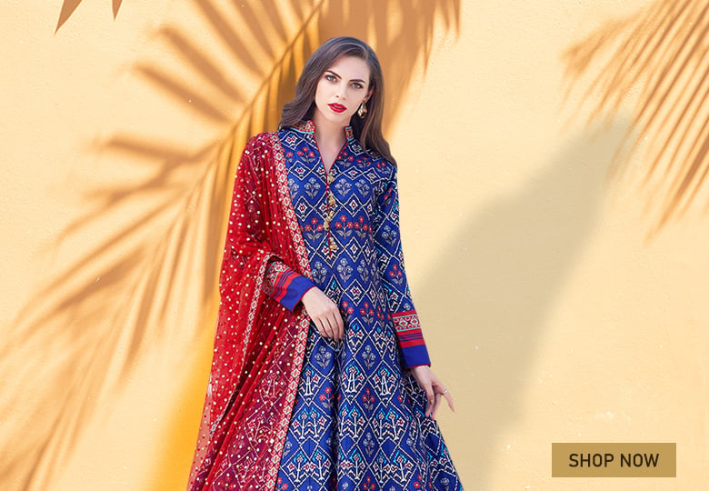 Navy Blue Silk Traditional Patola Printed Flared Anarkali Suit