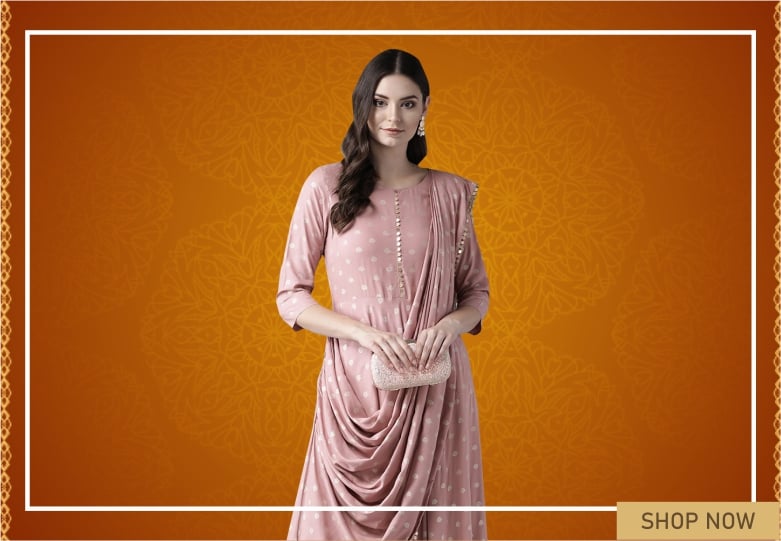 Dusty Pink Rayon Kurti with Attached Dupatta
