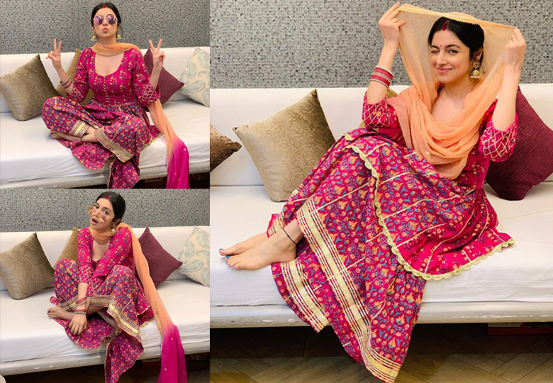 Divya Khosla Kumar in Pink Sharara on Karwa Chauth