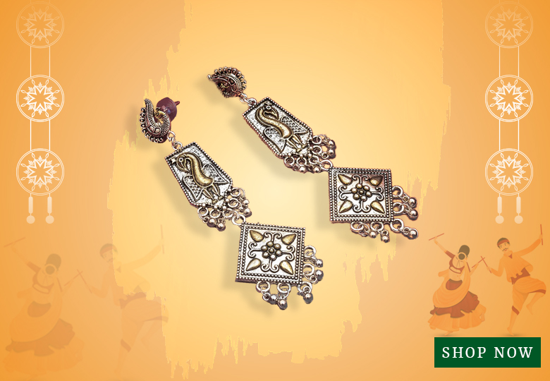 Silver and Golden Mix Metal Earring Set with Ghughri