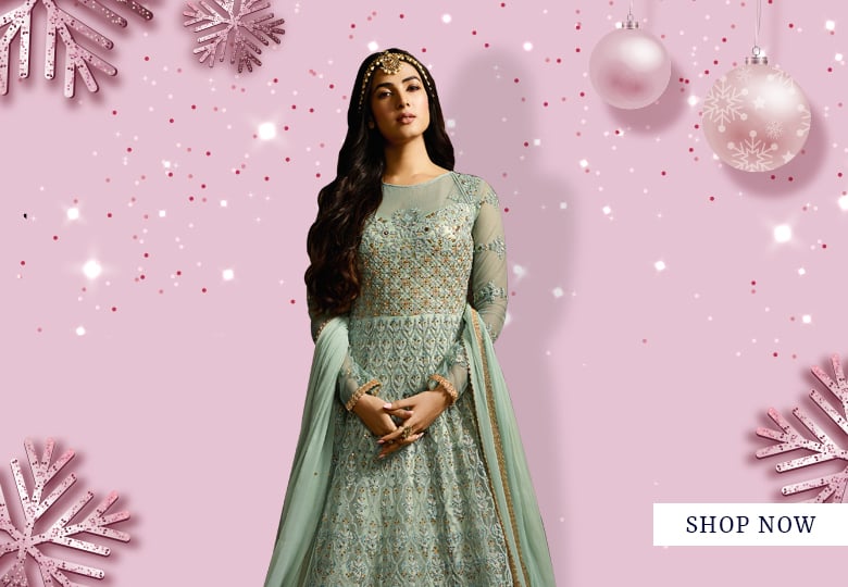 Sonal Chauhan Light Aqua Green Net Designer Embroidered Anarkali Gown with Sequins Work