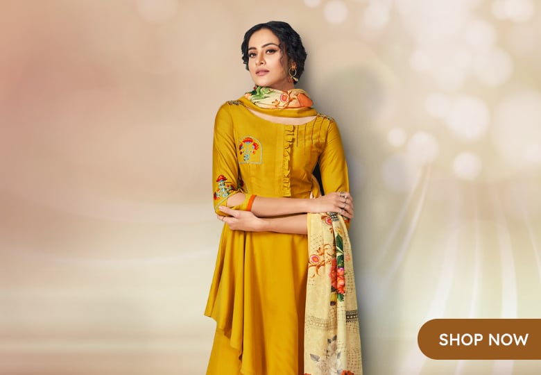 Yellow Muslin Fancy Palazzo Suit with Embroidery