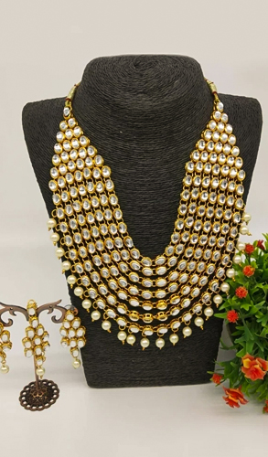 Stone Worked Double Necklace Set
