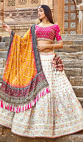 Light Pink Georgette Flared Lehenga with Sequins Work