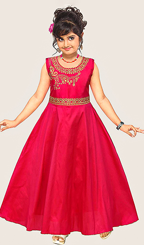 Pink Taffeta Silk Embroidered Anarkali Gown