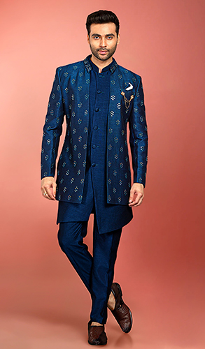 Navy Blue Imported Embroidered Jodhpuri Suit