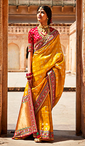Lime Yellow Organza Embroidered Saree