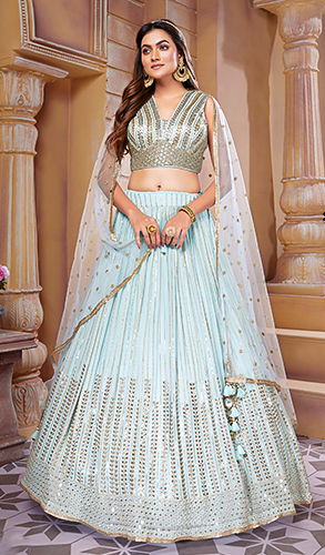 Light Blue Georgette Flared Lehenga with Sequins