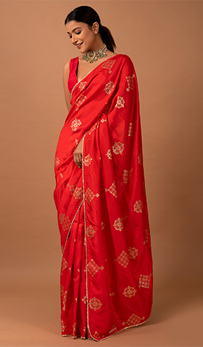 Red Kora Silk Woven Saree