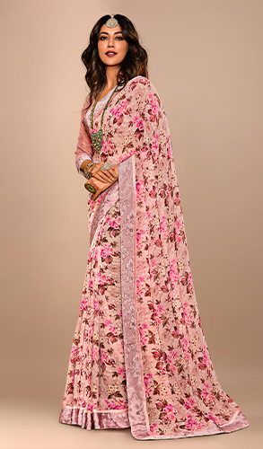 Chitrangada Singh Light Pink Chiffon Georgette Printed Saree