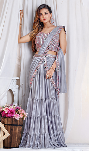 Grey Imported Pre Stitched Saree