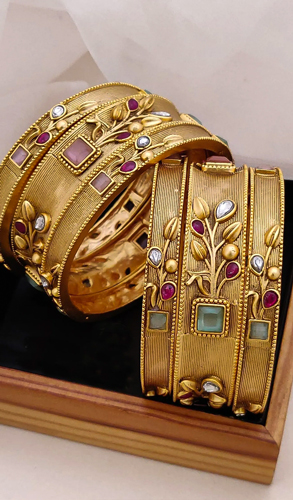 Beautiful Stone Worked Gold Plated Bangles