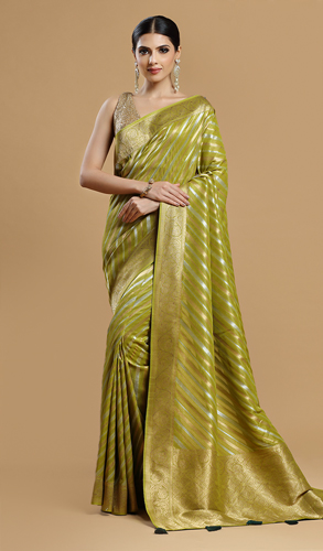 Light Green Tissue Silk Leheriya Woven Saree