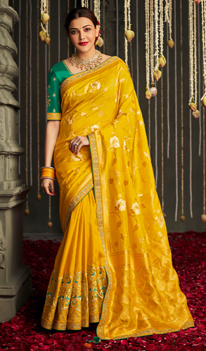 Kajal Aggarwal Mustard Art Silk Woven Saree