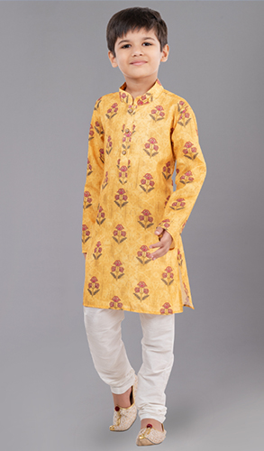 Daisy Yellow Floral Printed Kurta Pajama in Cotton