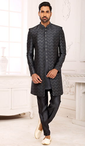 Grey Banarasi Art Silk Jacket Style Indo Western