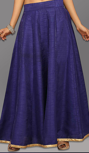 Navy Blue Dupion Silk Plain Skirt