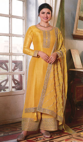 Prachi Desai Yellow Georgette Silk Palazzo Suit