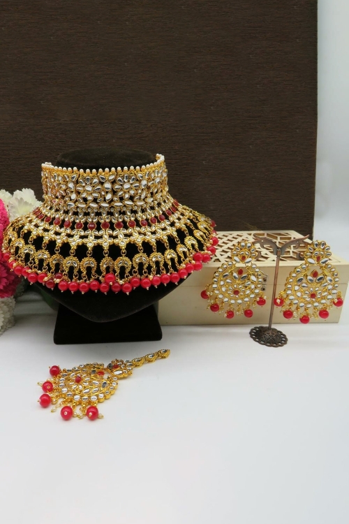 Golden and Red Heavy Choker Necklace Set