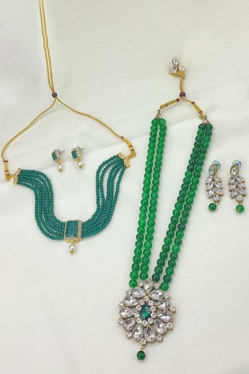 Green Pearl Double Necklace Set
