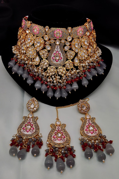 Kundan Meenakari Choker Necklace Set