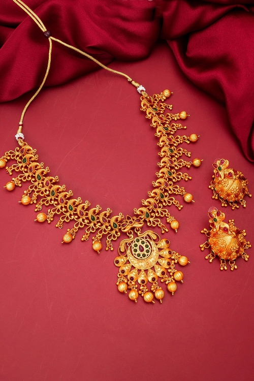 Gold Plated Peacock Motifs Necklace Set
