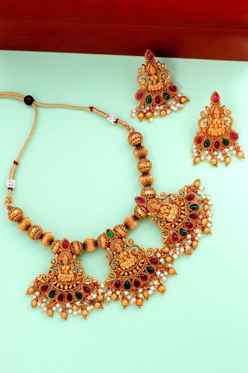 Traditional Golden Lakshmiji Necklace Set
