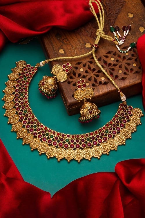 Golden Copper Traditional Necklace Set