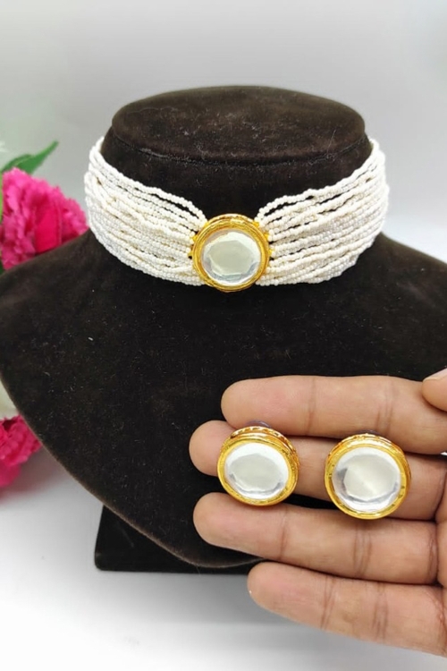 Kundan Pendant Beaded Choker Necklace Set