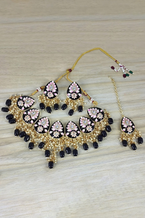 Meenakari Pearl Worked Necklace Set