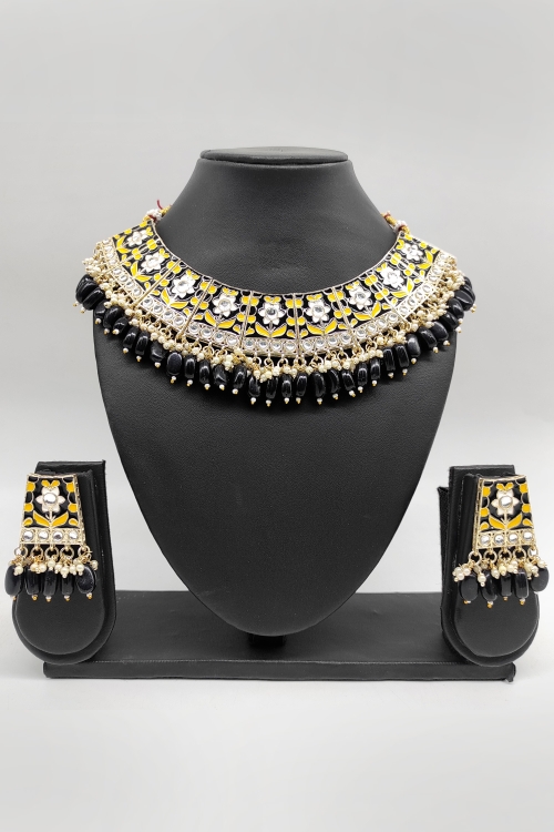 Alloy Meenakari Necklace Set with Pearls