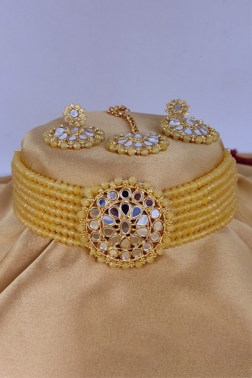 Alloy Chokar Crystal Pearl Necklace Set