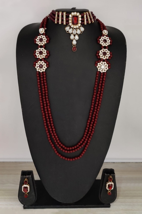 Pearl Alloy Choker and Long Necklace Set