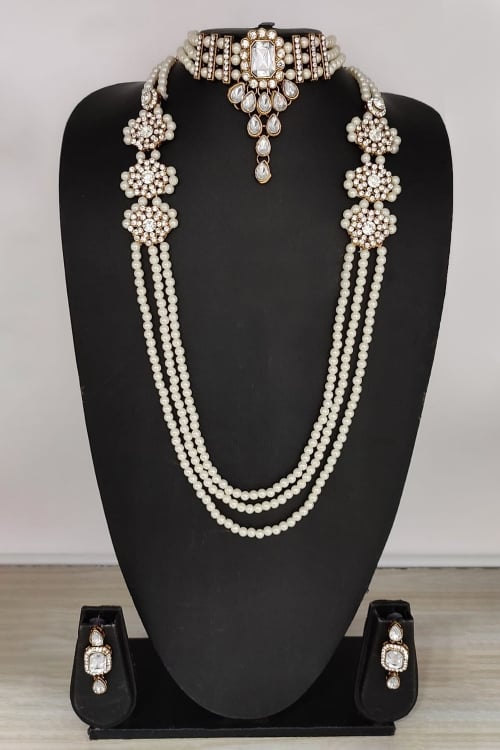 Pearl Alloy Choker and Long Necklace Set
