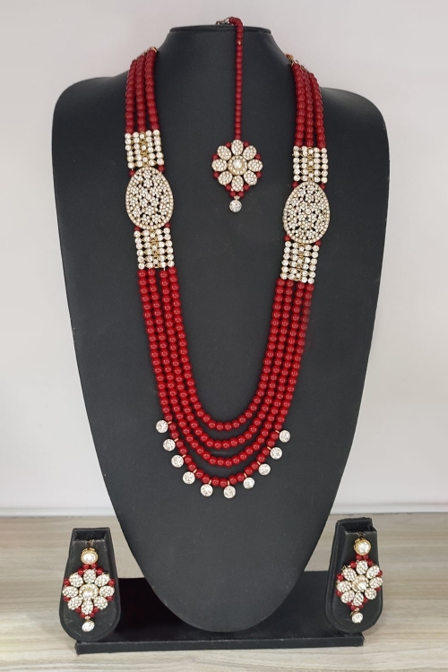 Long Layered Pearl Necklace Set