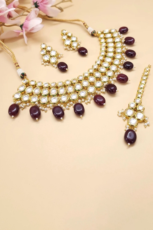 Alloy Kundan Necklace Set with Pearl
