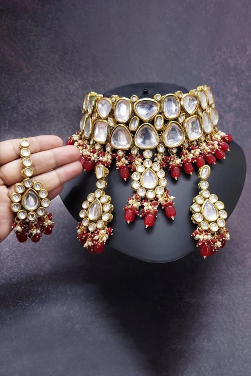 Kundan Choker Necklace Set with Pearl