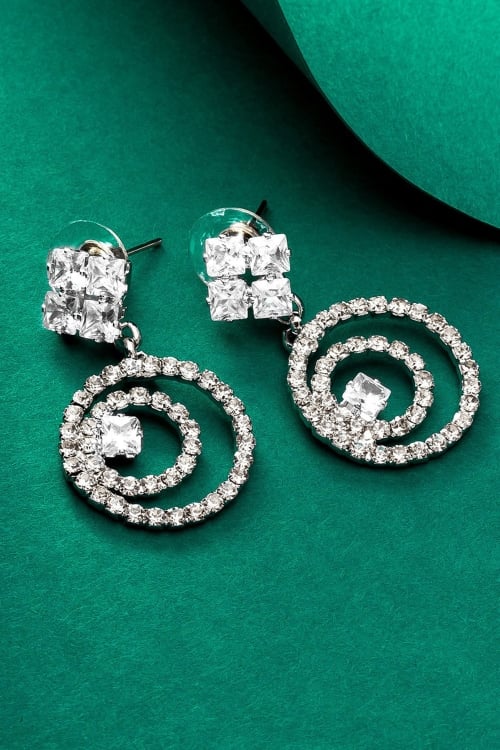 Designer Silver Diamond Drops Earrings